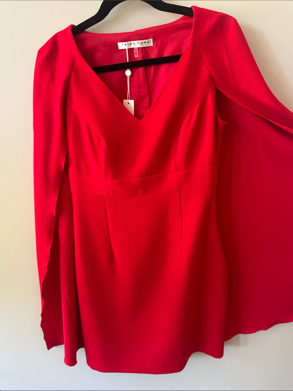 Trina Turk Vibrant Red V-Neck Cape Mini Dress